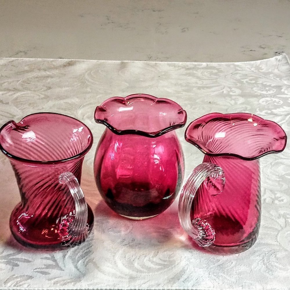 Vintage Pilgrim Glass Cranberry 3-Pc Collection
